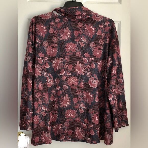 ONEWORLD WOMEN'S PLUS SIZE 2X SWEATSHIRT PULLOVER COWL NECK FLORAL KNIT - Picture 3 of 6